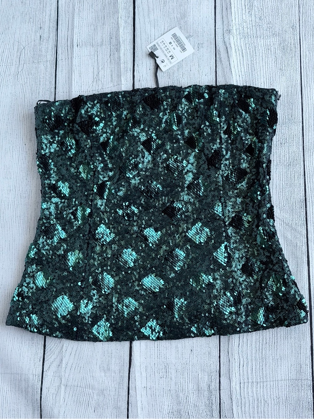 Zara Basic Collection Women's All-Over Sequin Strapless Tube Top Medium